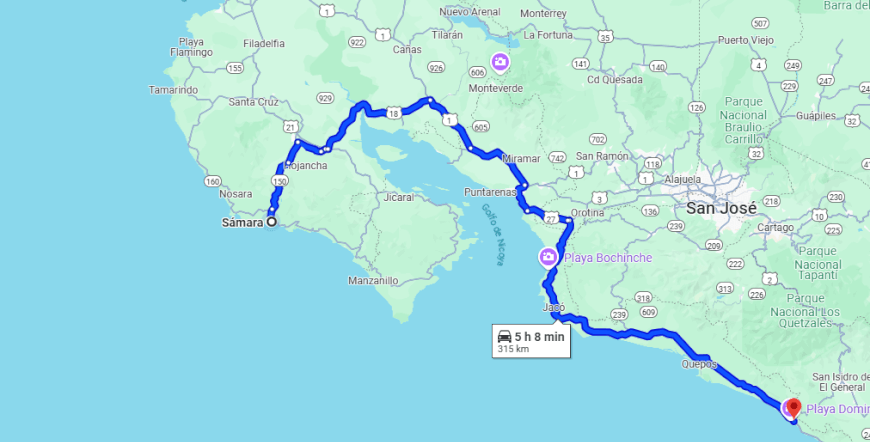 Playa Samara To/From Dominical