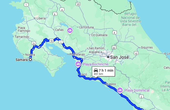 Playa Samara To/From Golfito